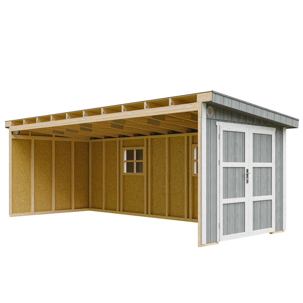 GARTENHAUS 14,3 m² - H231x248x648 cm - Ohne Boden und Seitenwand – M941B-CAVERN STEEL - Dunkelgrau, Holz (236/231/604cm) - Timbela