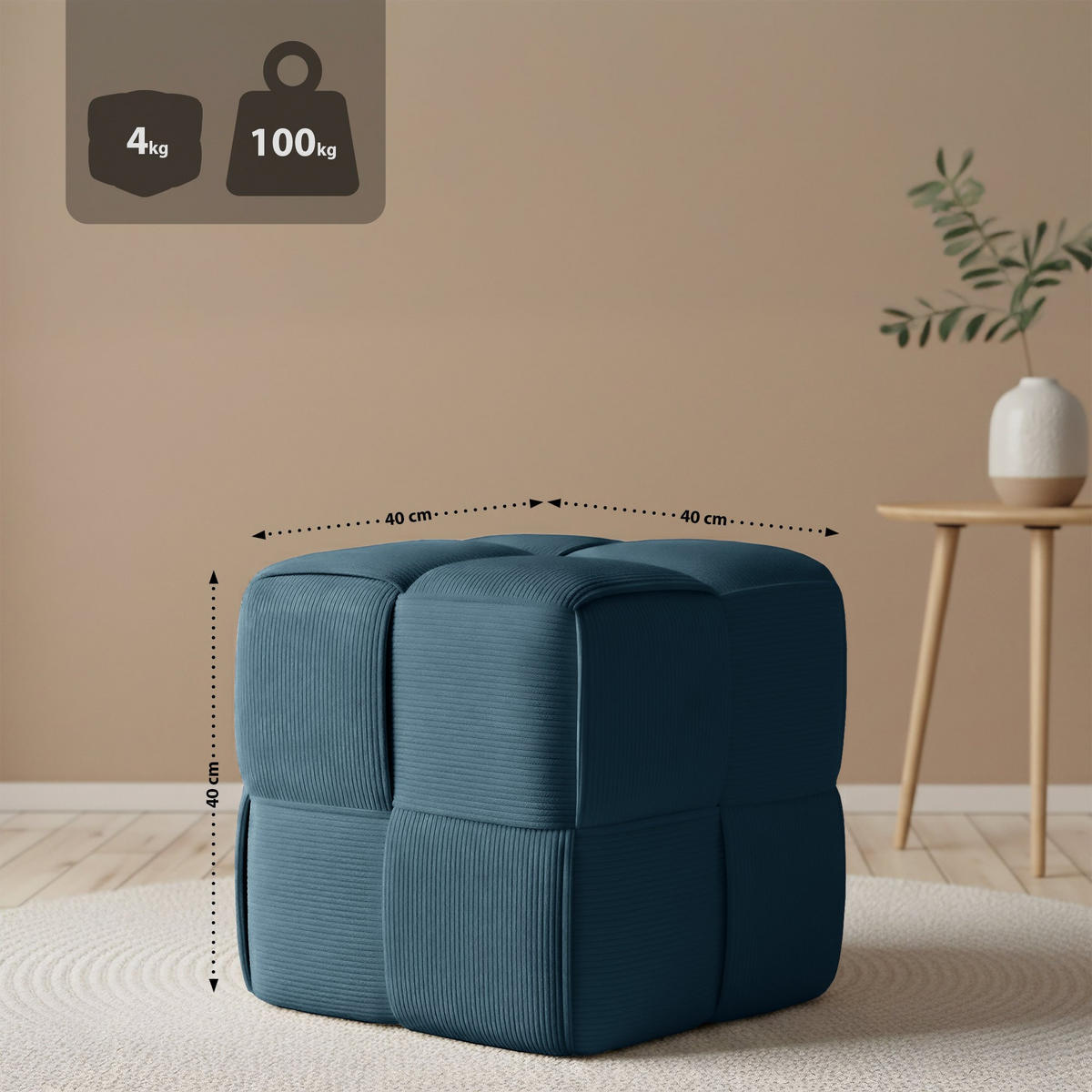 SITZWÜRFEL eckig 40/40/40 cm Cord Dunkelblau - Dunkelblau, Kunststoff/Textil (40/40/40cm) - CLP