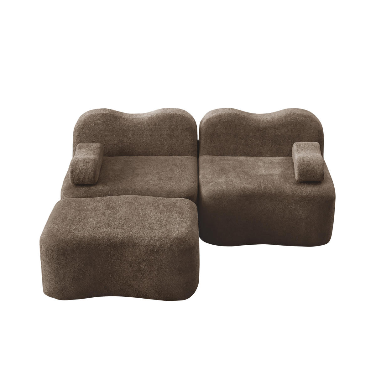 ECKSOFA mit Ottomane, beweglichem Armlehnenkissen und Wellenform, Braun - Braun, Textil (192/167cm) - Redom