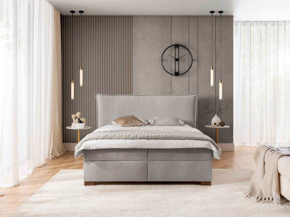 BOXBETT Lovetti, Strukturstoff mit Cordoptik, H3 - Dunkelbraun/Hellgrau, Holz/Kunststoff (200/200cm) - S-Style Möbel