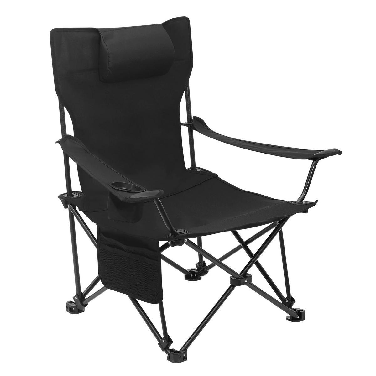 GARTENLIEGE Klappbar Schwarz mit Kopfstütze, Getränkehalter & Aufbewahrungstasche - Schwarz, Textil/Metall (58.5/83cm) - Kaket