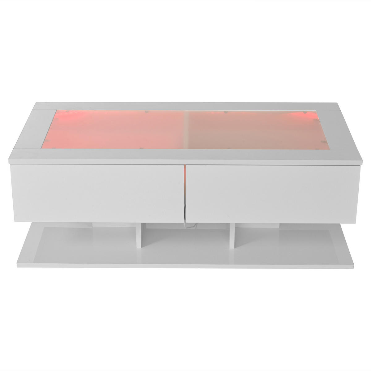 COUCHTISCH 100/50/35 cm Weiß aus Holzwerkstoff mit LED-Lichtleiste und Glasplatte - Weiß, Holzwerkstoff (100/50/35cm) - OKWISH