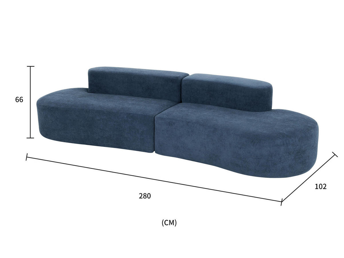 SOFA NUA Blau 280x102x66 cm - Blau, Textil (280/66/102cm) - FURNLUX