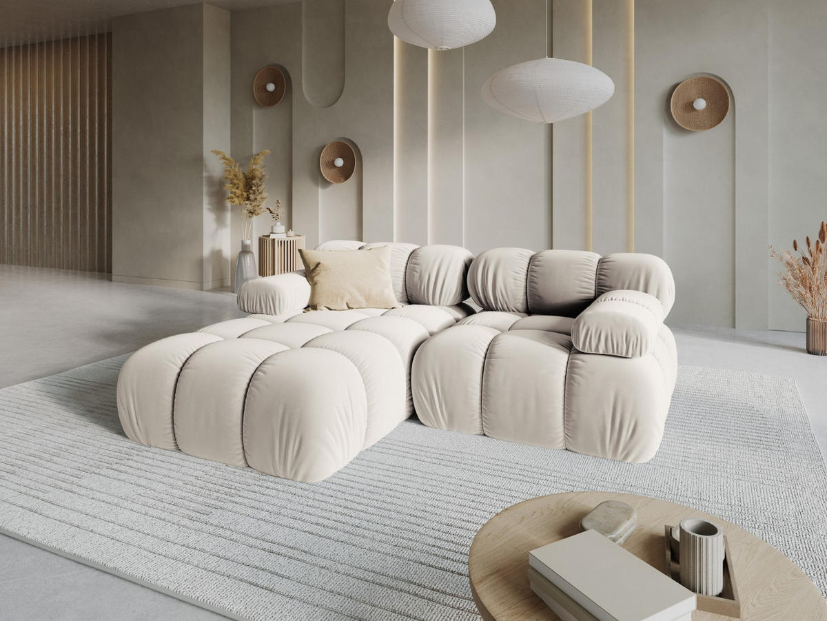 MODULARES-ECKSOFA links Bellis aus Samt leichtes beige 3 Sitzplätze - Creme, Textil (157/191cm) - Micadoni
