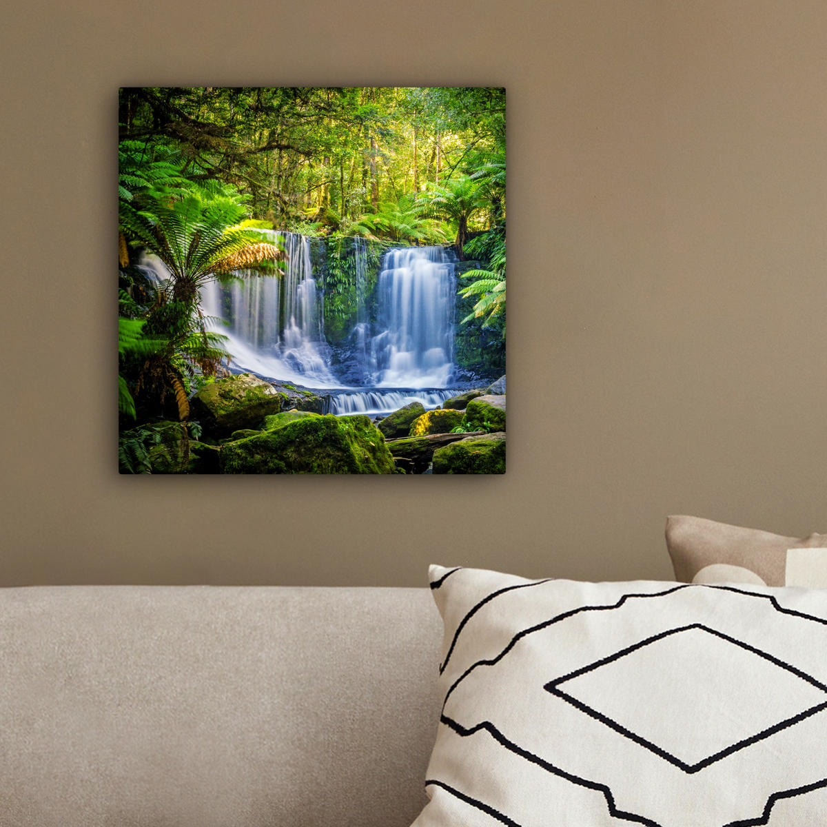 LEINWANDBILD Dschungel - Wasserfall - Australien - Pflanzen - Natur 20x20 cm - Dunkelgrün, Textil (20/20cm) - MuchoWow
