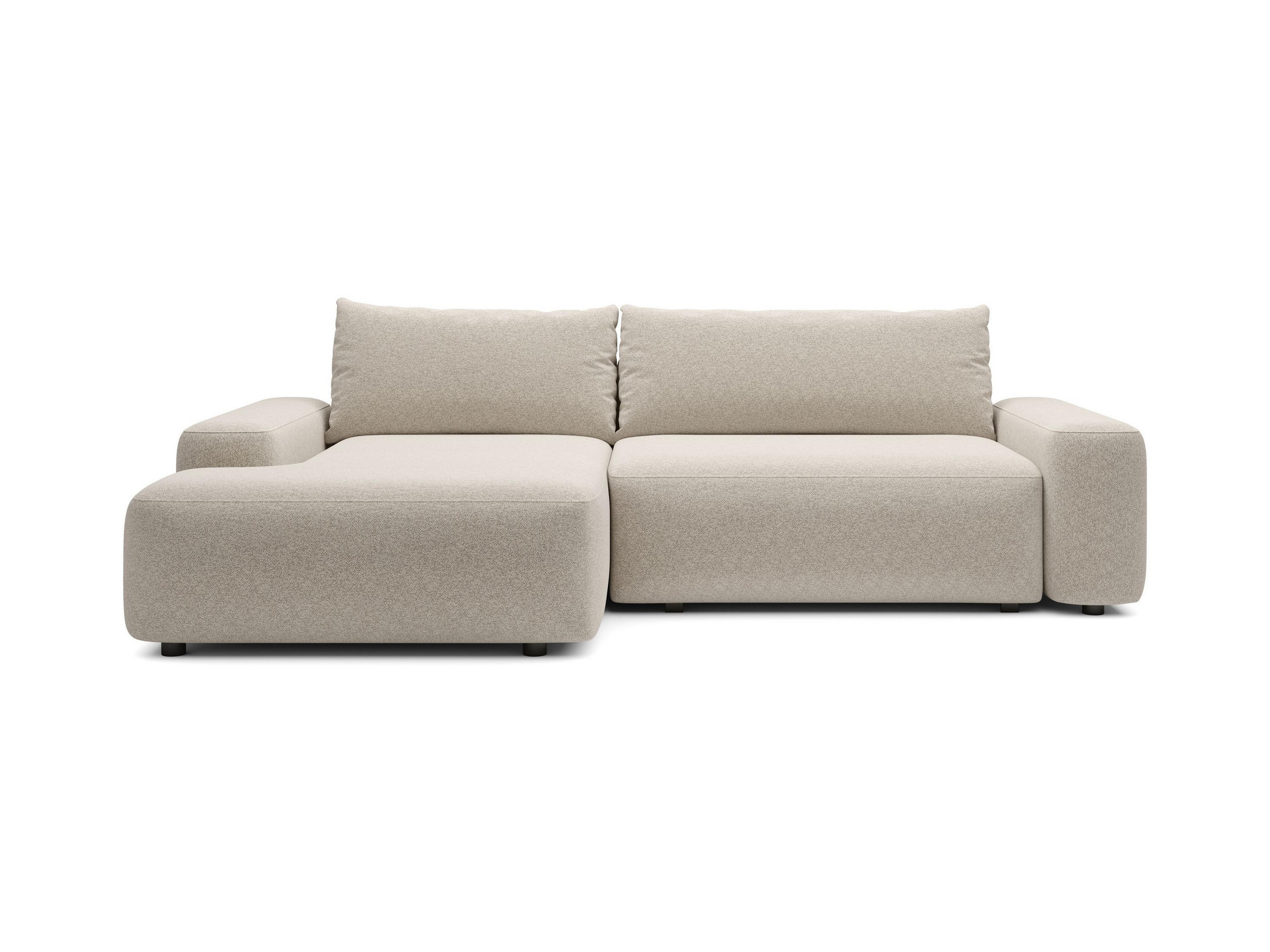 ECKSOFA RUOTA Creme Boucle-Stoff mit Schlaffunktion - Creme, Holz (264/162cm) - MASSENO