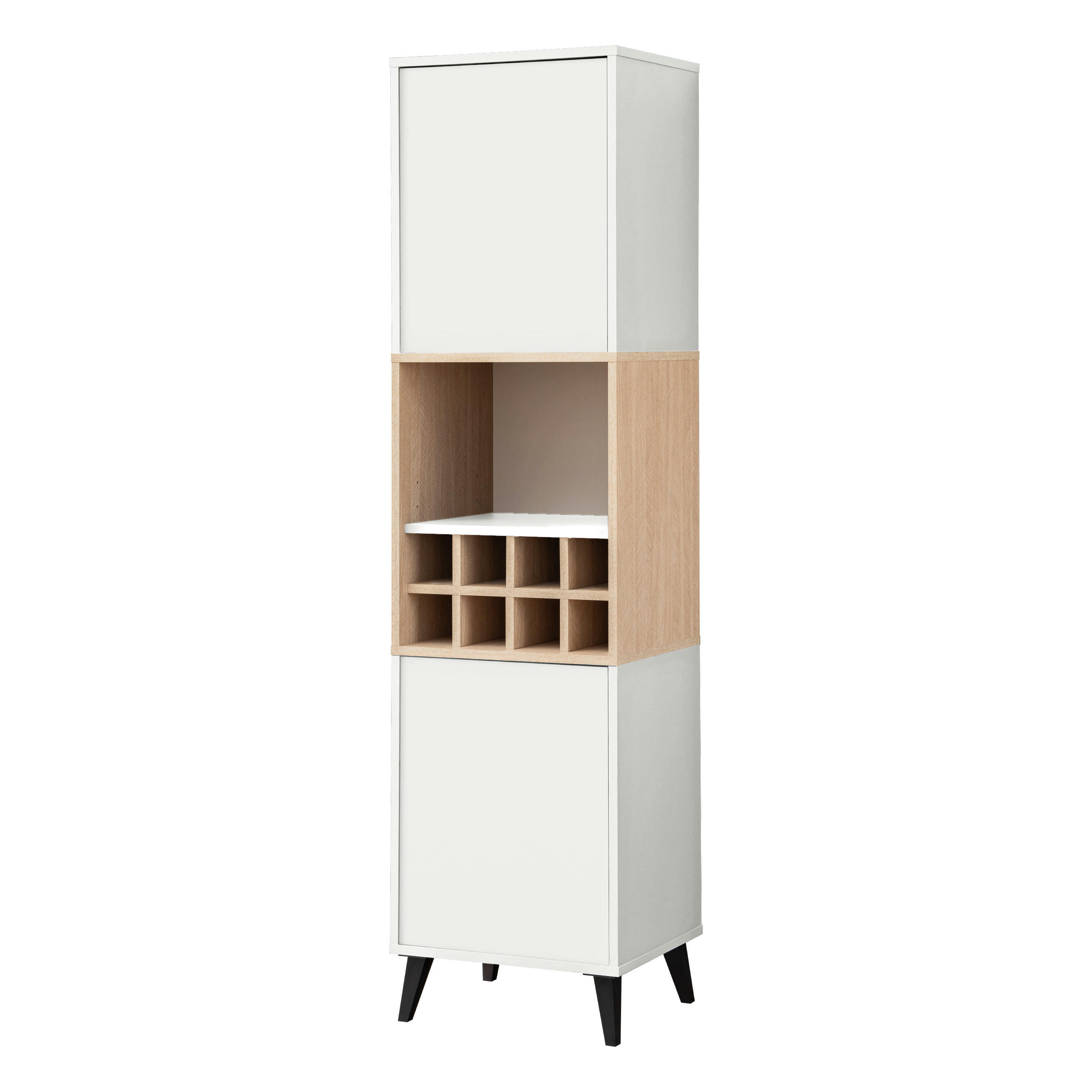 HIGHBOARD MIT WEINSCHRANK FONDI, Weiß, Skandinavische Tanne - Hellbraun/Weiß, Glas/Holzwerkstoff (46/173/35cm) - Komodee