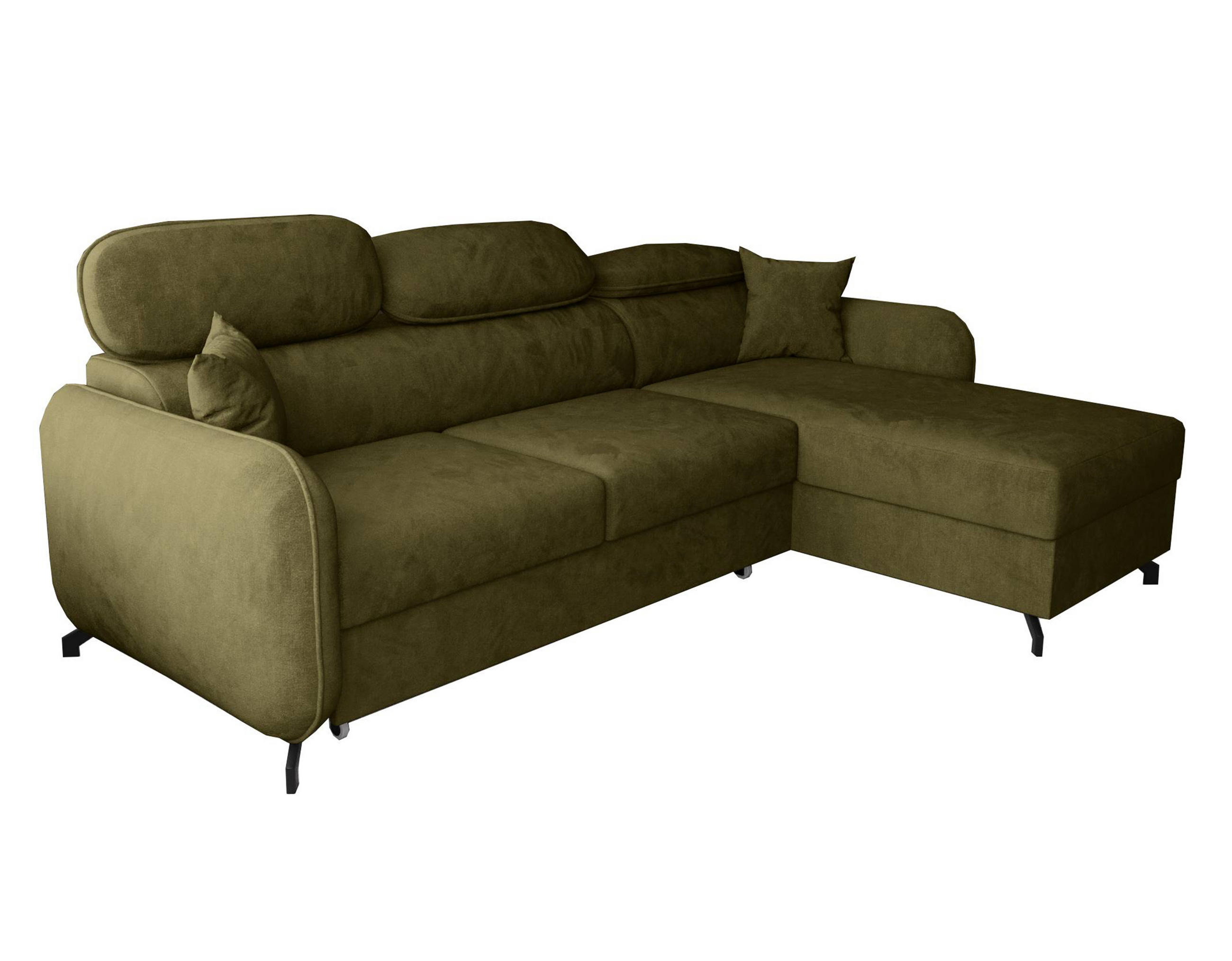 ECKSOFA L Form Ribella 5 Olivgrün 265/180/100 cm Rechts mit Schlaffunktion - Schwarz/Grün, Textil/Metall (265/180cm) - AX Living
