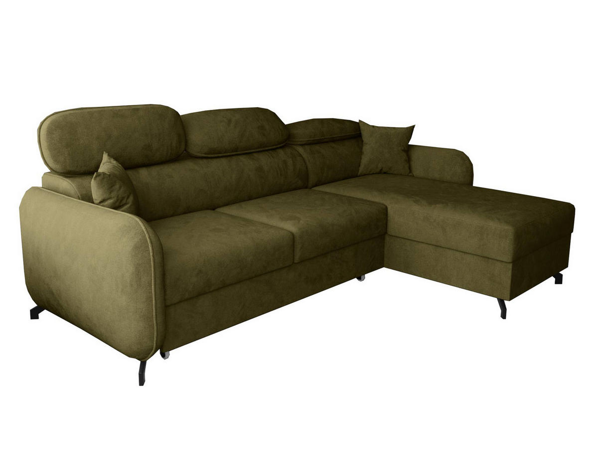 ECKSOFA L Form Ribella 5 Olivgrün 265/180/100 cm Rechts mit Schlaffunktion - Schwarz/Grün, Textil/Metall (265/180cm) - AX Living