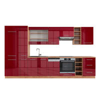 KÜCHENZEILE Fame-Line Bordeaux Hochglanz/Goldkraft Eiche 355 cm AP Eiche - Honigeiche/Bordeaux, Holzwerkstoff (355/81.6/60cm) - Vicco