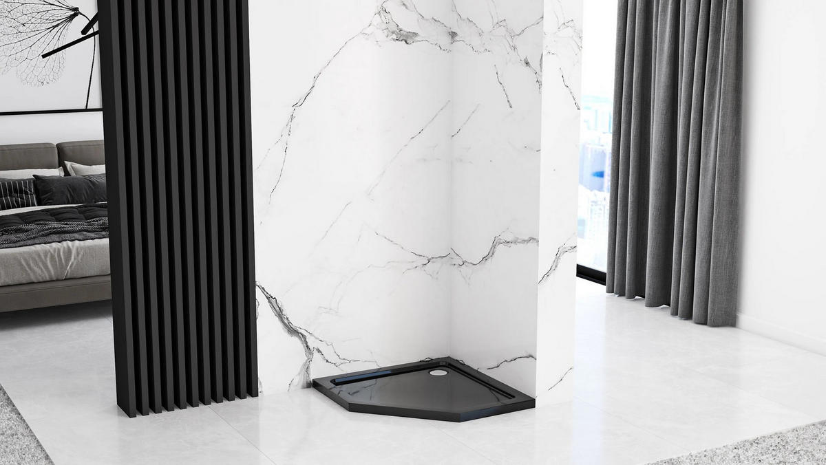 DUSCHKABINE Rea Diamond Black Mat 80x80 mit Duschwanne Diamond - Schwarz, Glas (80/80/195cm) - REA