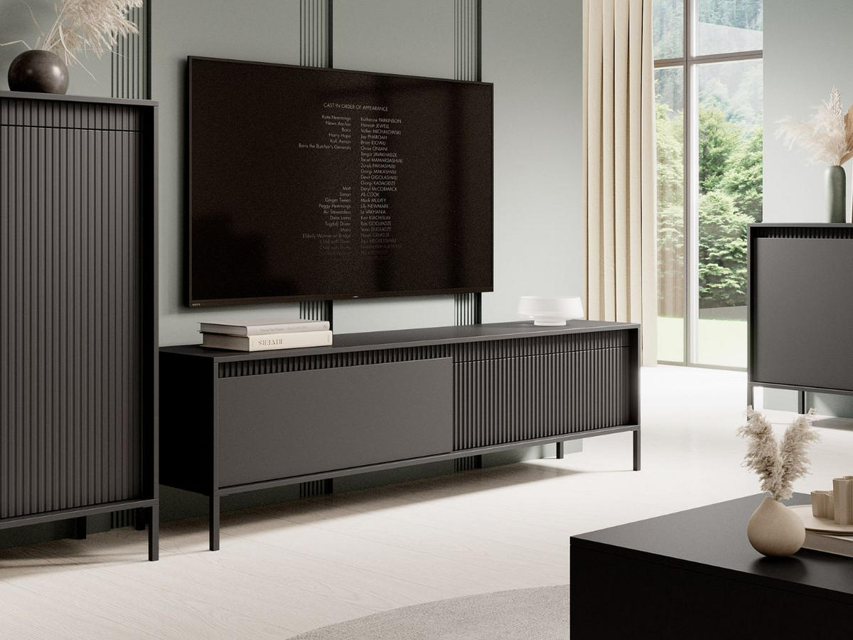 TV-SCHRANK Schwarz 187 cm Sorano - Schwarz, Naturmaterialen/Metall (187/54/40cm) - Graingold
