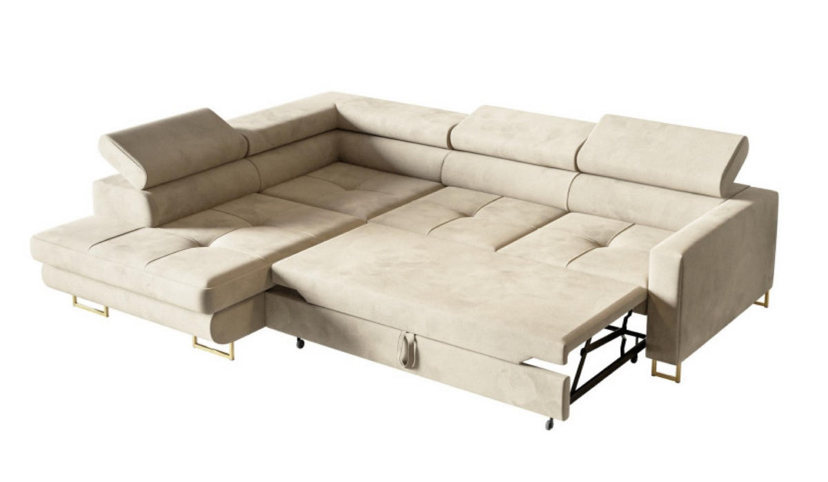 ECKSOFA Gold MERY Mit Verstellbaren Kopfstützen Links - Ecru/Goldfarben, Textil (250/200cm) - Sepro Meble