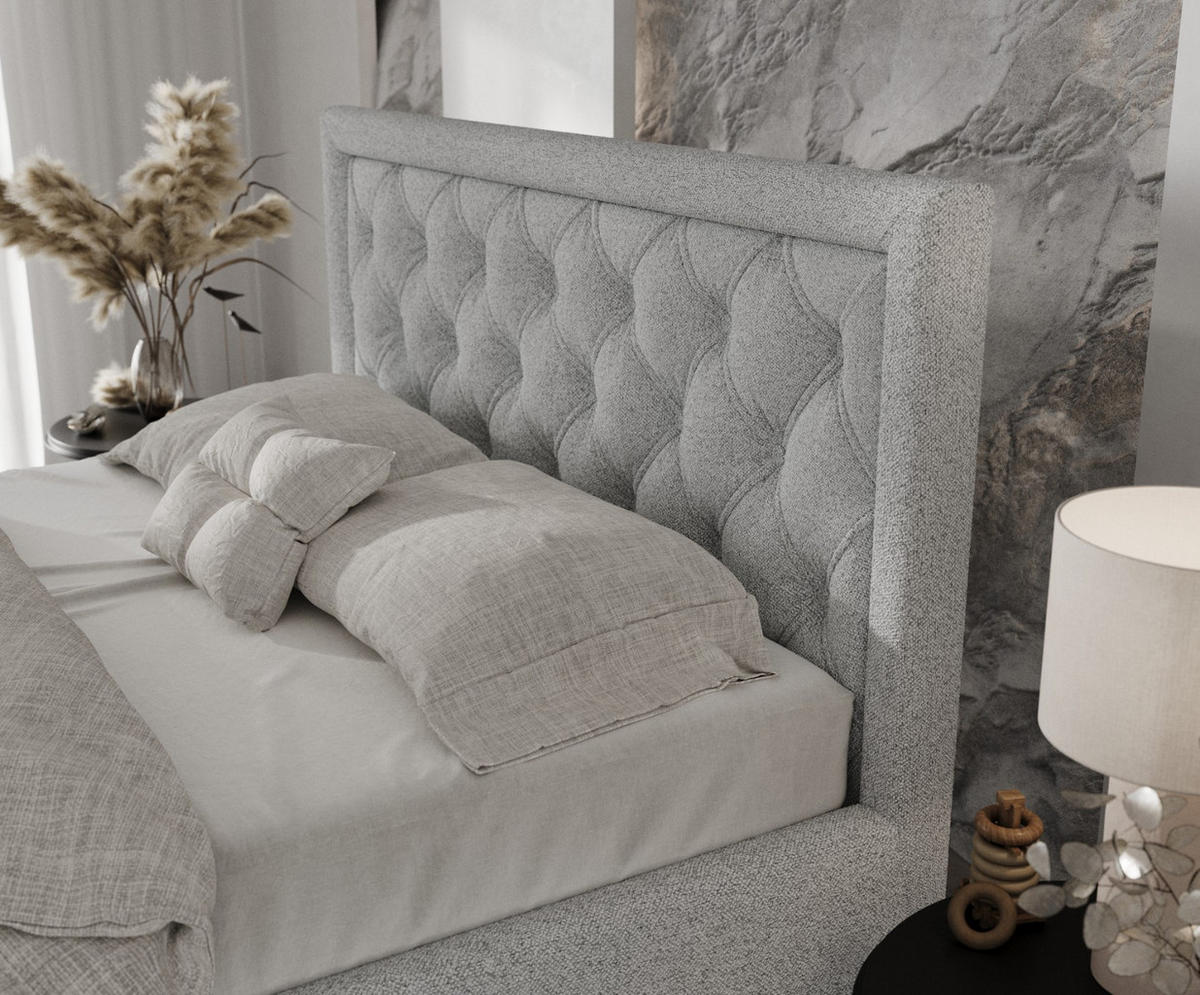 POLSTERBETT Lido 120/200 cm Hellgrau im Riva Stoff - Hellgrau/Naturfarben, Holz/Holzwerkstoff (120/200cm) - AltaBeds