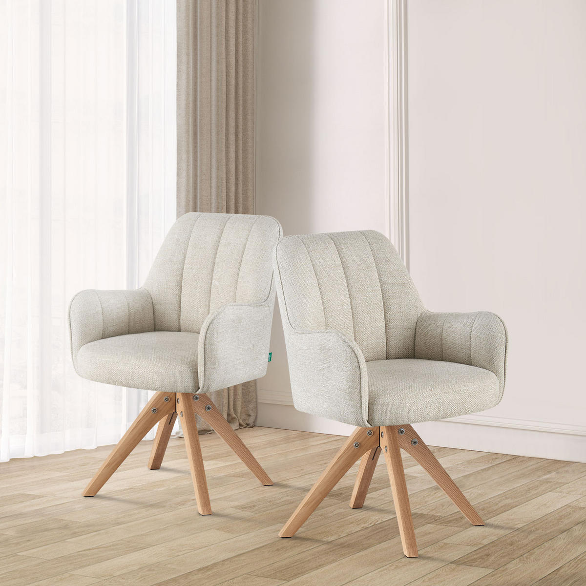 ESSZIMMERSTUHL THOMAS-FINA 2er-Set 360°drehbar - Creme, Textil (58/88/62cm) - DUBI Möbel