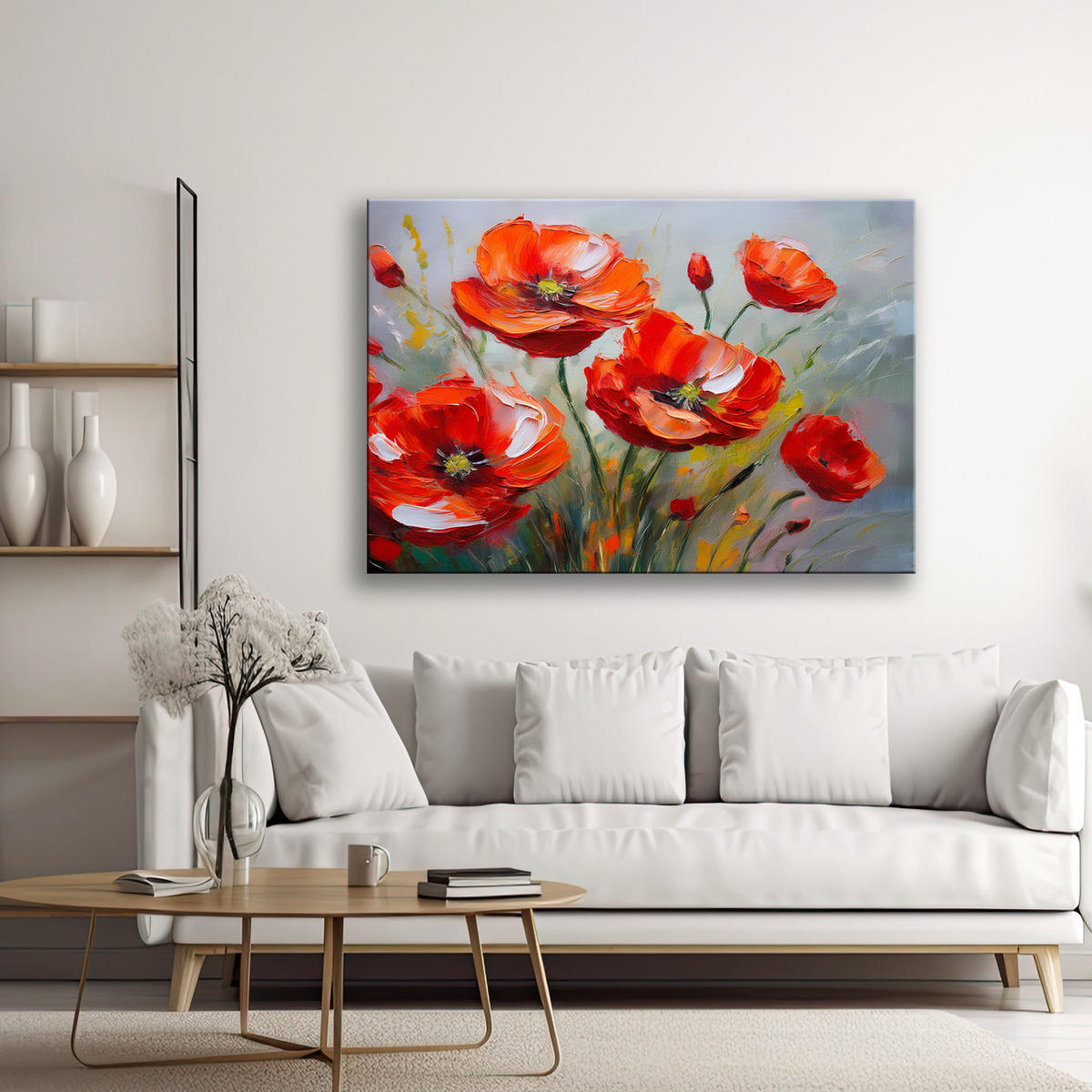 WANDBILD gemalte rote mohnblumen - Rot, Textil (60/40cm) - Feeby