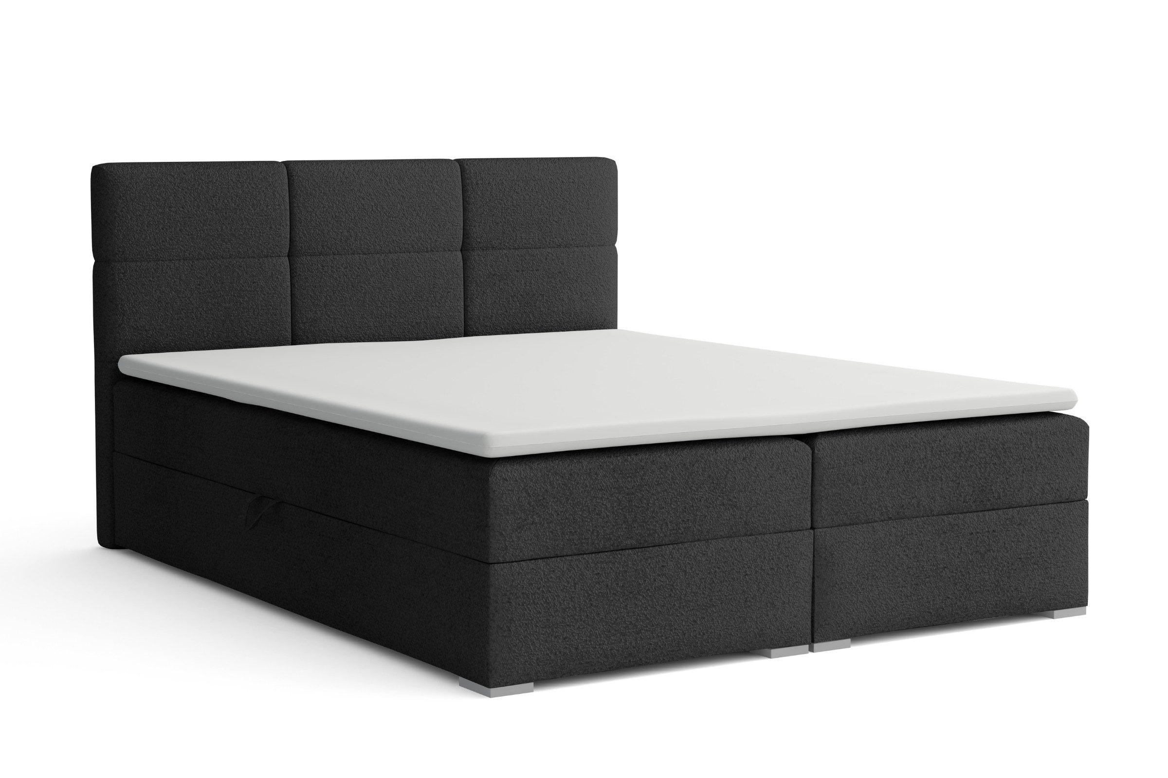 BOXBETT SUSAN LUX 180/200 in Boucle Schwarz H4 - Schwarz, Holz/Holzwerkstoff (180/200cm) - Deine Möbel 24
