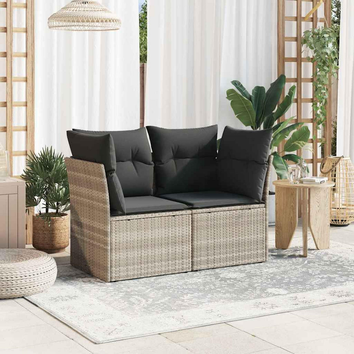 GARTENSOFA Mit Kissen 2-Sitzer Hellgrau Poly Rattan - Grau, Kunststoff (124/69/62cm) - vidaXL