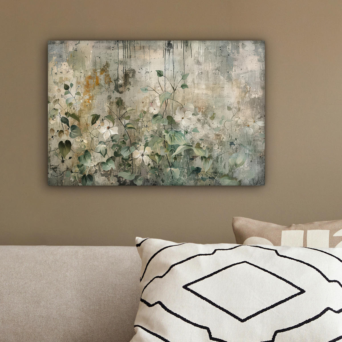 LEINWANDBILD Blumen - Blätter - Abstrakt - Modern Deko Schlafzimmer 30x20 cm - Grau, Textil (30/20cm) - MuchoWow