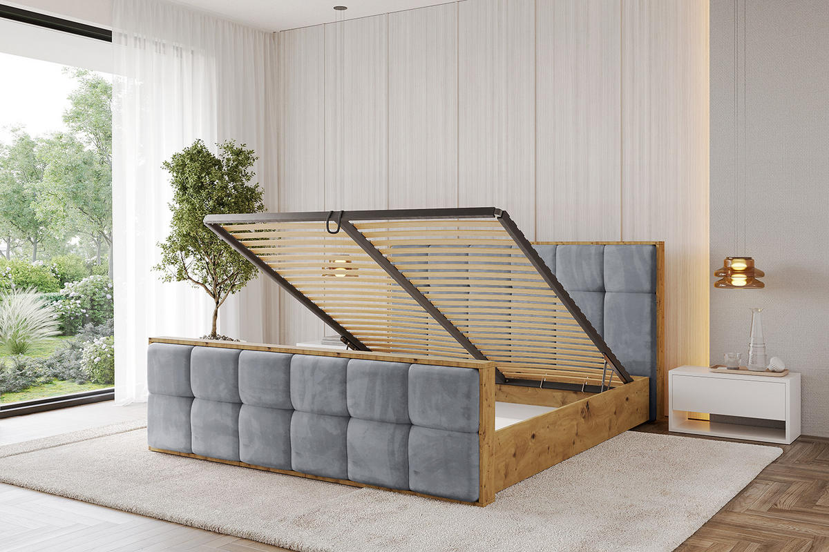 POLSTERBETT mit Bettkasten, Fußteil und Lattenrost, Boxbett ohne Matratze - ENZO7-Z 140x200 Grau - Grau, Holzwerkstoff/Textil (140/200cm) - ALTDECOR