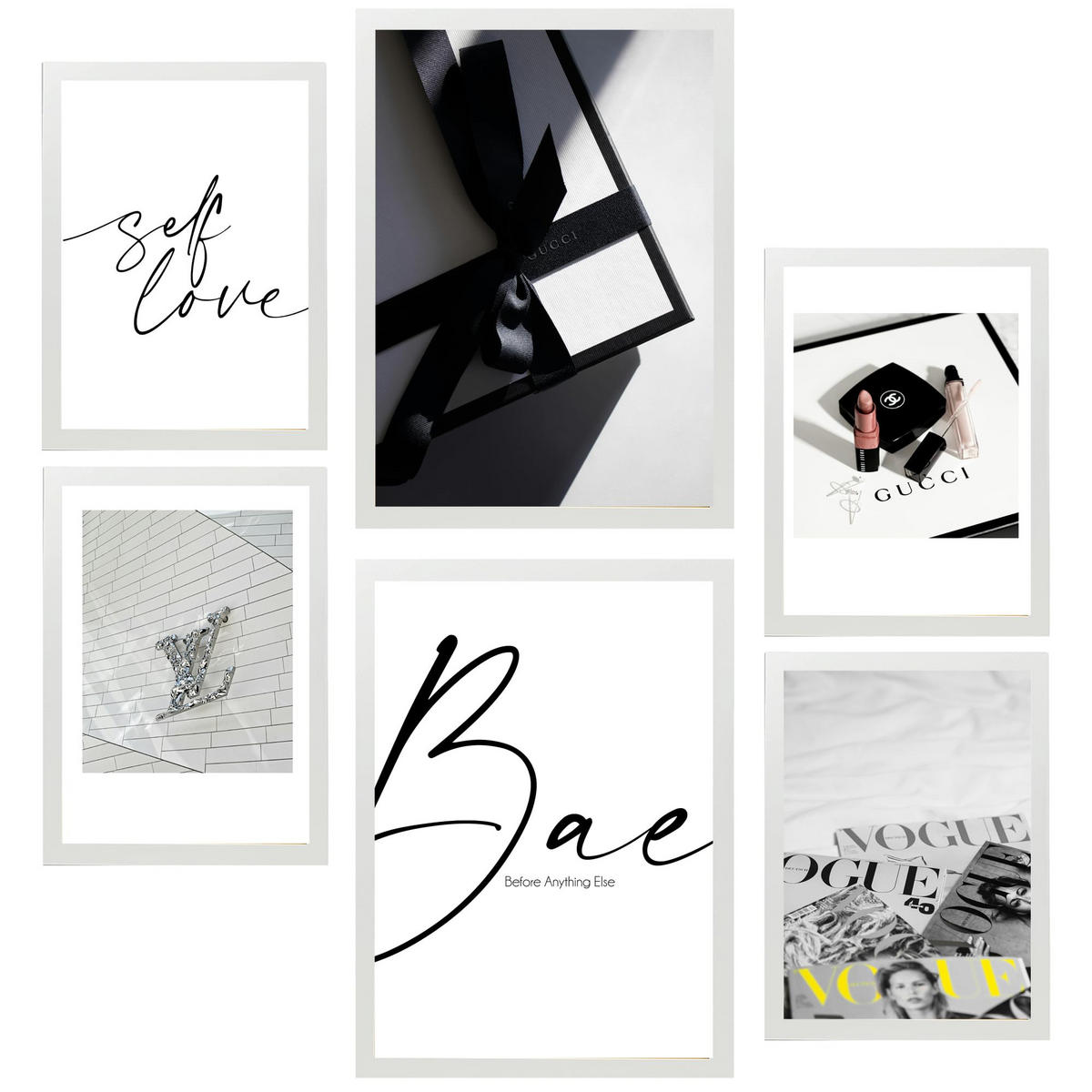 POSTER Set Mit 6 Mode Luxus A3 & A4 Weißer Rahmen - Weiß, Papier (29/3cm) - Nacnic