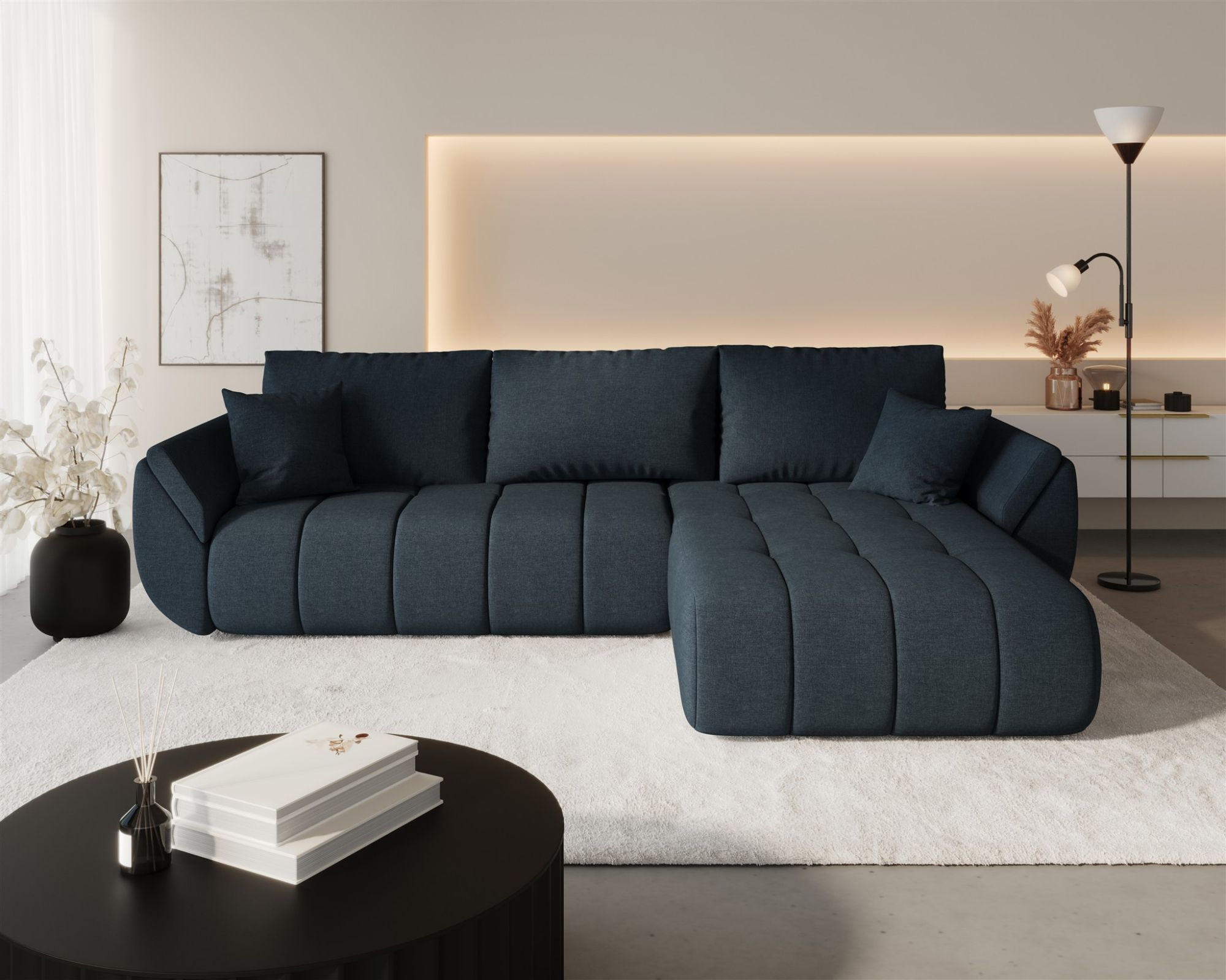 ECKSOFA Misato In Wind - Dunkelblau, Holzwerkstoff/Textil (280/175cm) - Fun Möbel