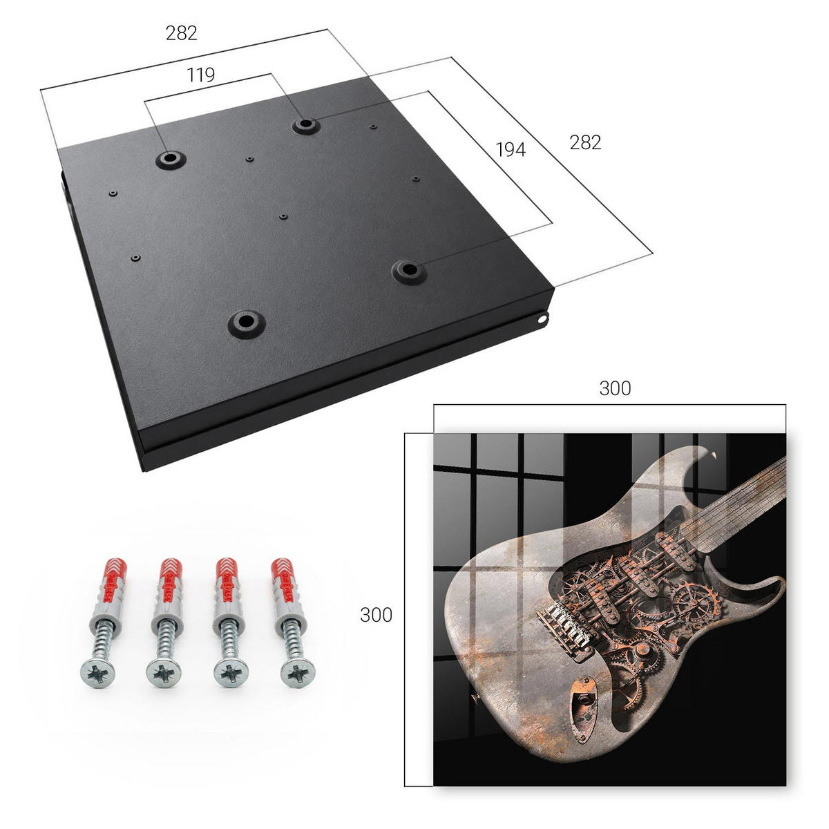 SCHLÜSSELBOX Schwarz 30x30 cm- Türöffnung nach rechts - Mechanische Gitarre - Grau, Metall (30/30/5cm) - TULUP