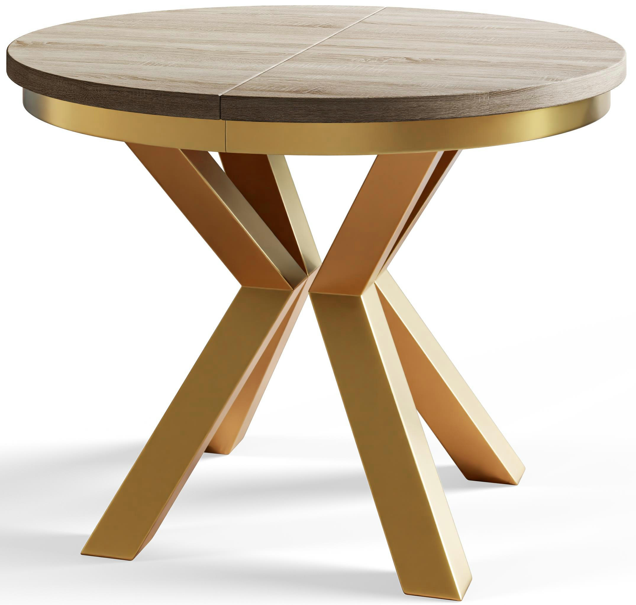ESSZIMMERTISCH LOFT, ausziehbarer Tisch 100 cm/180 cm, Farbe: Beige, mit Metallbeinen in Farbe Gold - Goldfarben/Sonoma Eiche, Holzwerkstoff (100/100/76cm) - Alpi-Möbel