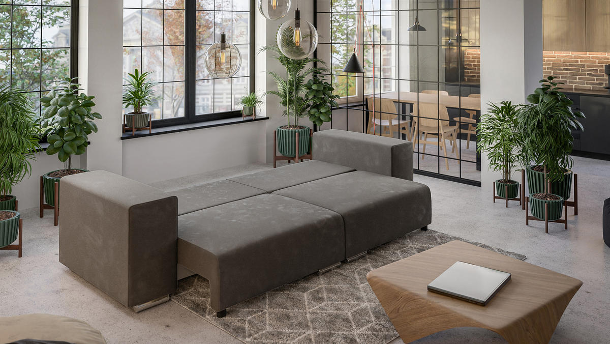 BIGSOFA Kami Microfaser Khaki - Dunkelbraun/Silberfarben, Kunststoff/Textil (290/80/110cm) - S-Style Möbel