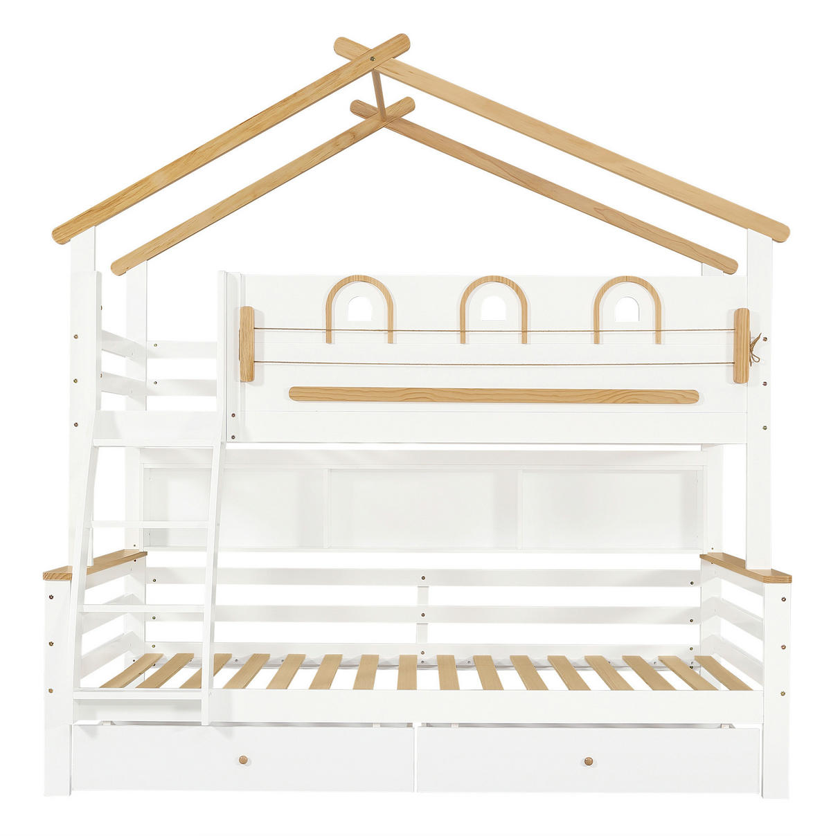 ETAGENBETT Kinderetagenbett 90/200 cm & 120/200 cm Weiß Natur mit Schubladen ohne Matratze - Weiß, Holz (90/200cm) - MIVRAY