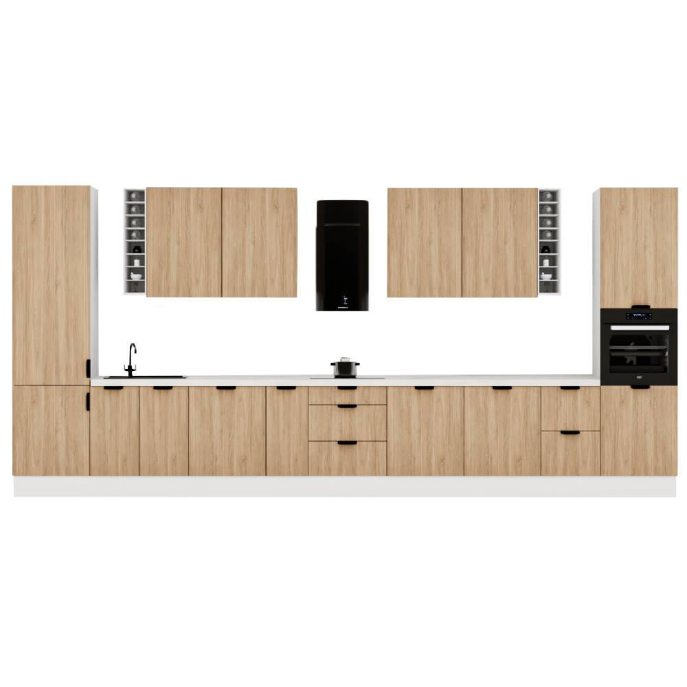 KÜCHENZEILE 515 cm - Sorento KS6-M515 - in Sonoma Eiche / Weiß - Schwarz/Weiß, Holz/Metall (515/247/58cm)