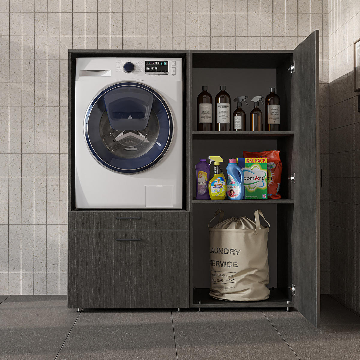 WASCHMASCHINENSCHRANK Serie 2 127cm Breit, 145cm Hoch - Schwarz, Holzwerkstoff (127/145/67cm)
