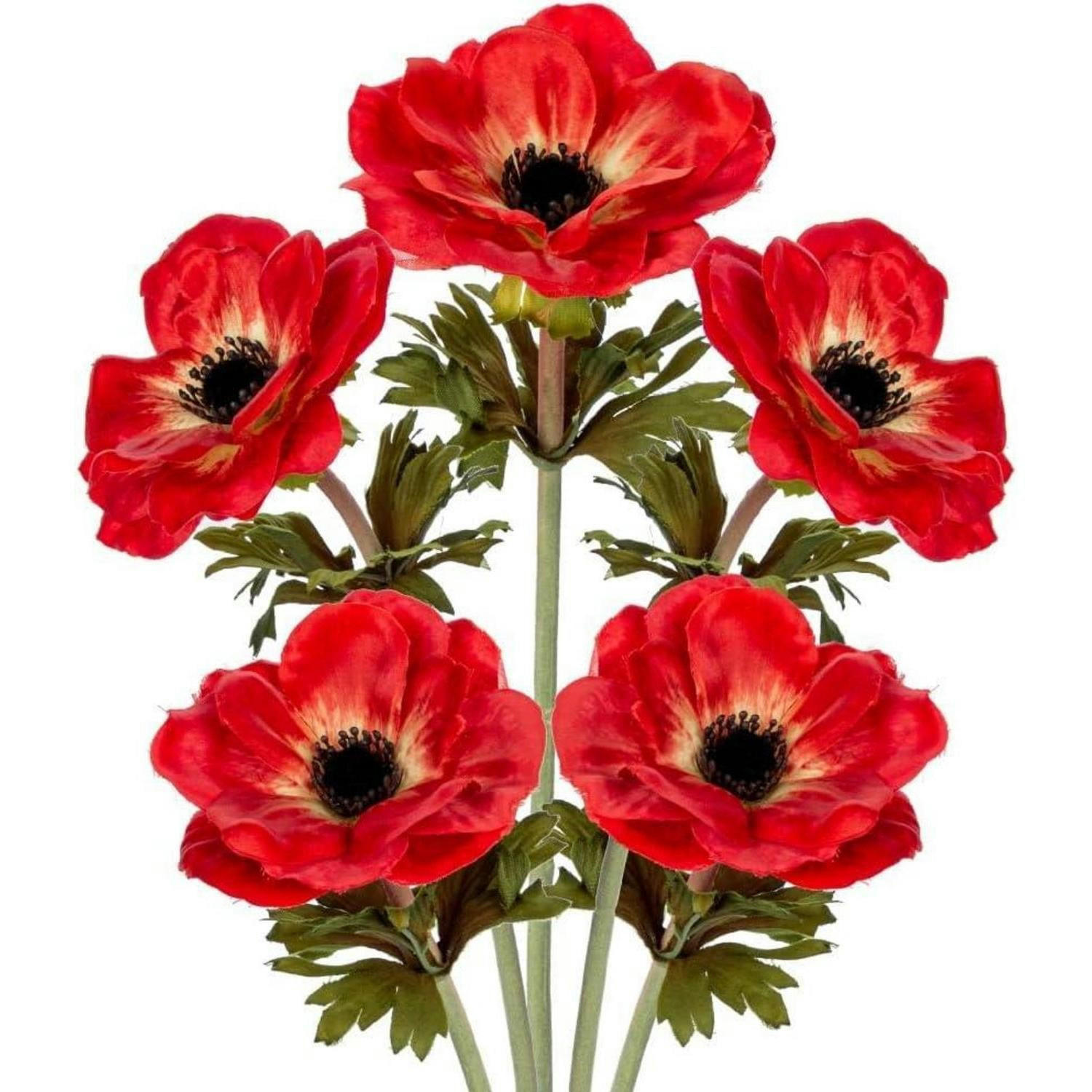 KUNSTBLUMEN 5er Set Anemonen Rot 53 cm - Rot, Textil (53cm)