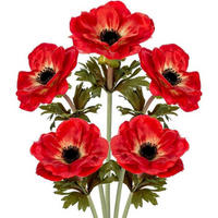 KUNSTBLUMEN 5er Set Anemonen Rot 53 cm - Rot, Textil (53cm)