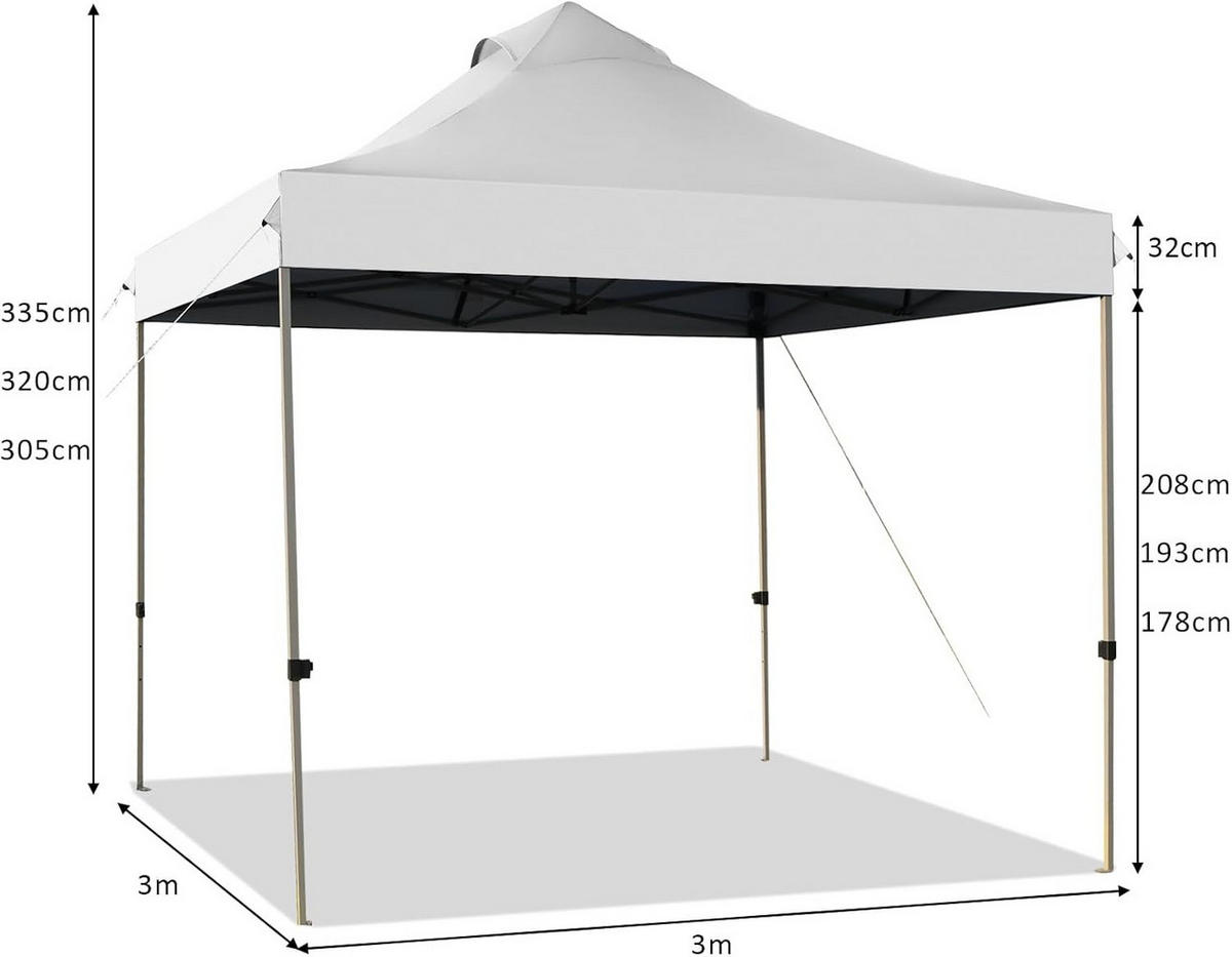 POP-UP-UBERDACHUNGSZELT Weiß - Weiß, Textil (300/335/300cm) - COSTWAY
