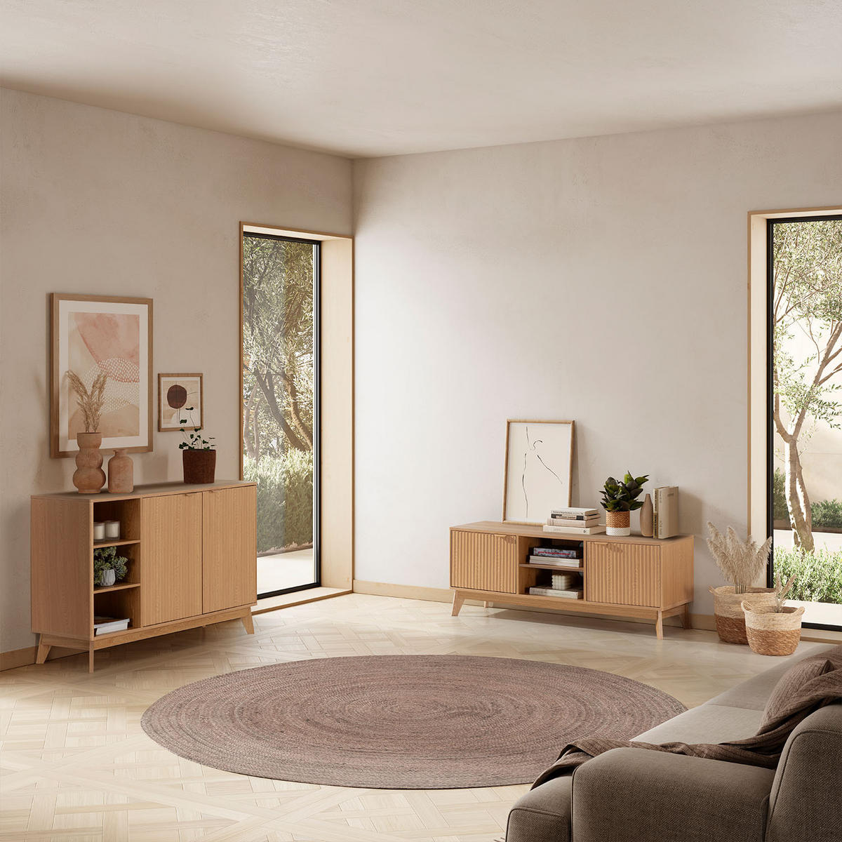 TV-ELEMENT Oporto 2 türen Eichenfarbe - Honigeiche, Holzwerkstoff (130/50/40cm) - VS Venta-stock