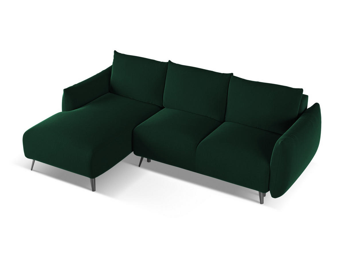 ECKSOFA mit Schlaffunktion Samt Stoff Grün - Dunkelgrün/Schwarz, Textil/Metall (162/242cm) - Makamii