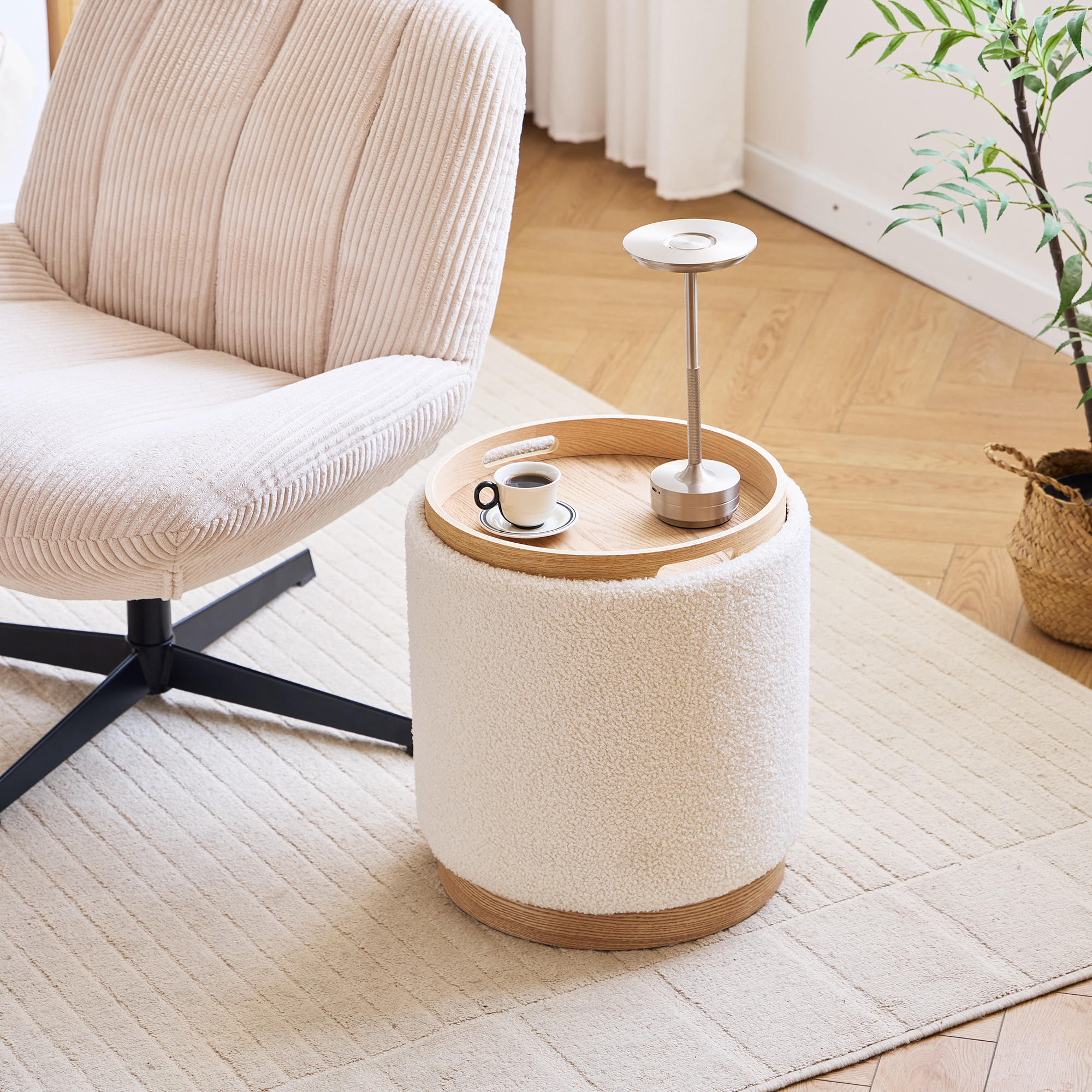 POUF Samt Weiß - Weiß, Textil (40/44/40cm) - Nordlys