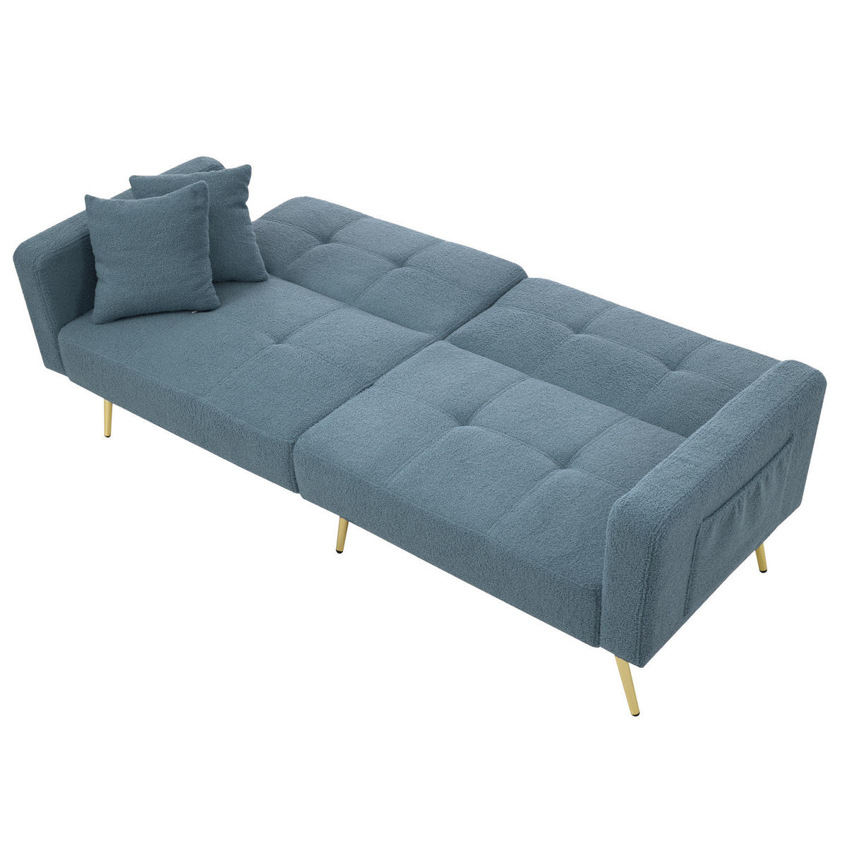 SCHLAFSOFA Lammwollstoff mit Bettfunktion und Seitentaschen Antikblau 175/64/72 cm - Blau, Textil (64/72/175cm) - Redom