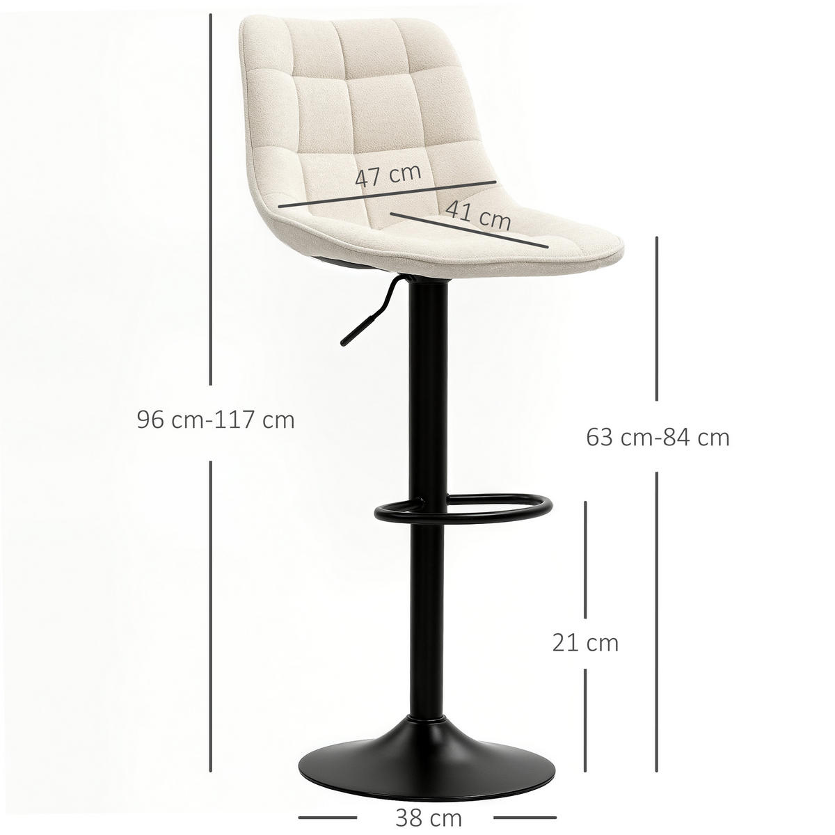 BARHOCKER 2er-Set, Gepolstert Barstuhl mit Lehne, Chenille-Optik Beige - Beige/Schwarz, Kunststoff/Textil (47/117/53cm) - HOMCOM