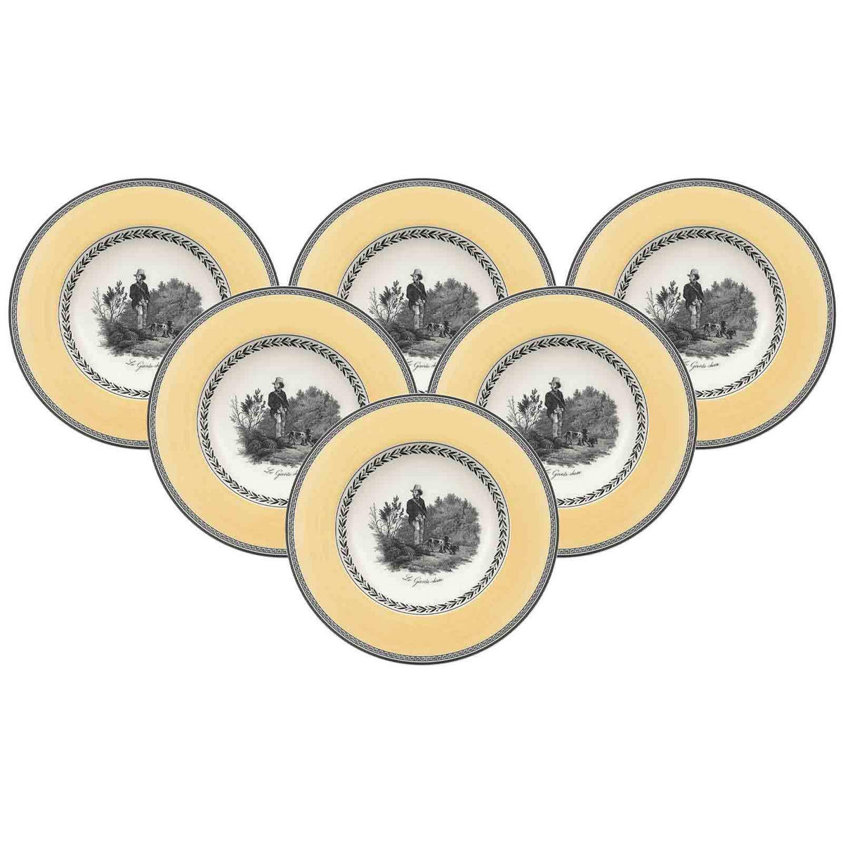 SUPPENTELLER Audun Chasse weiß-grau-gelb ø 24,2 cm 6er Set - Gelb/Weiß, Keramik (24.2cm) - Villeroy & Boch