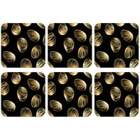 GLASUNTERSETZER 6er-Set Eier - Gold - Muster Tischset für Gläser 10x10 cm - Schwarz, Naturmaterialien (10/0.2cm) - MuchoWow