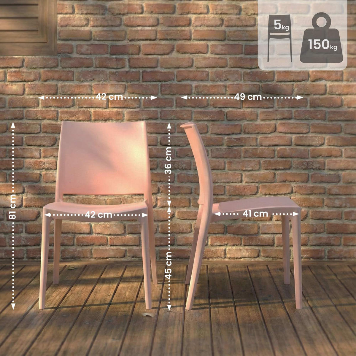 GARTENSTUHL Kunststoff Pfirsich - Pink, Kunststoff (42/81/49cm) - CLP