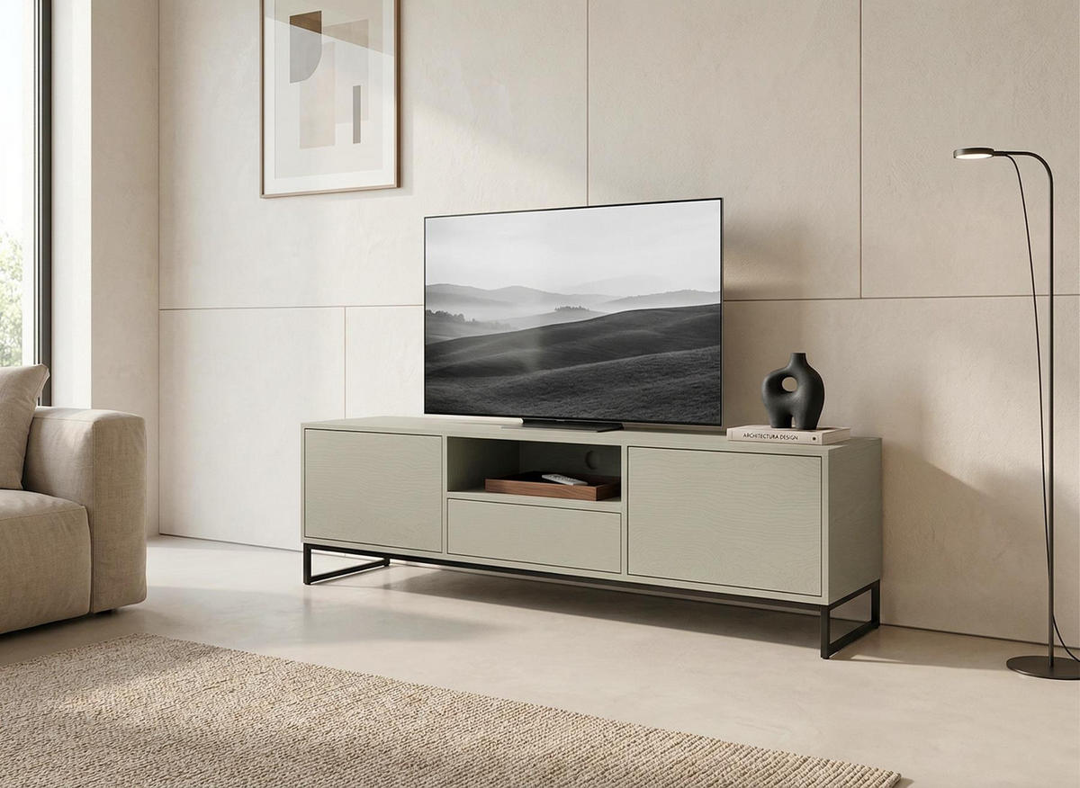 TV-SCHRANK Genua 160 cm, Hellgrün, TV-Kommode auf Metallgestell - Schwarz/Hellgrün, Holzwerkstoff (160/48/45cm) - Bettso
