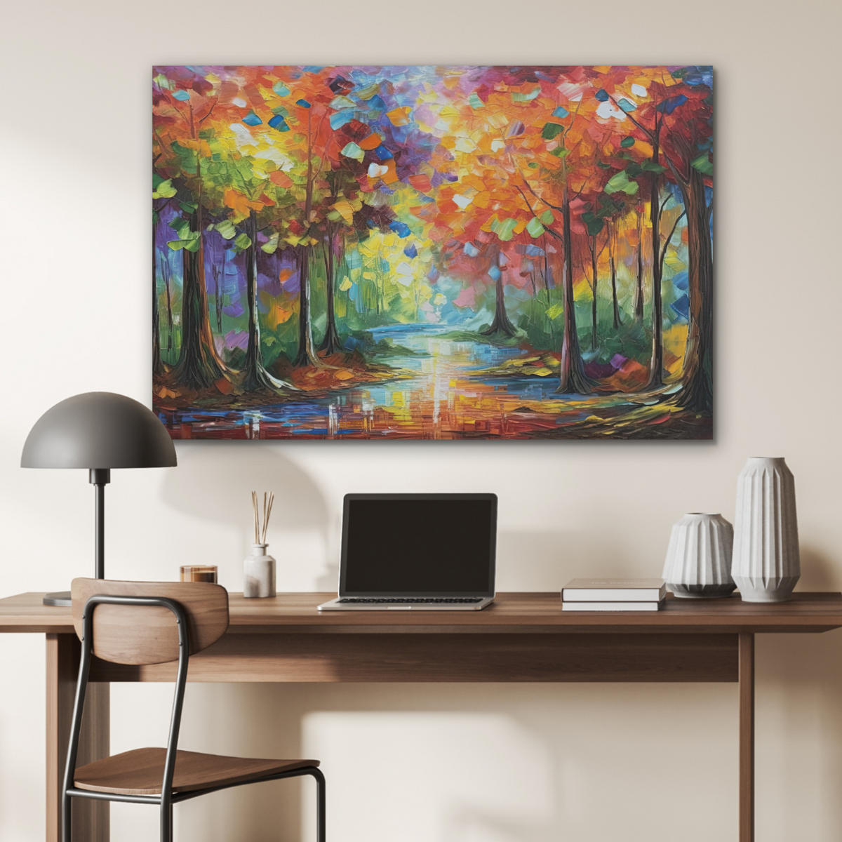 AKUSTIKBILD Landschaft - Wald - Farben - Natur Wandbild Wohnzimmer 100x70 cm - Multicolor, Textil (100/70/0.9cm) - MuchoWow