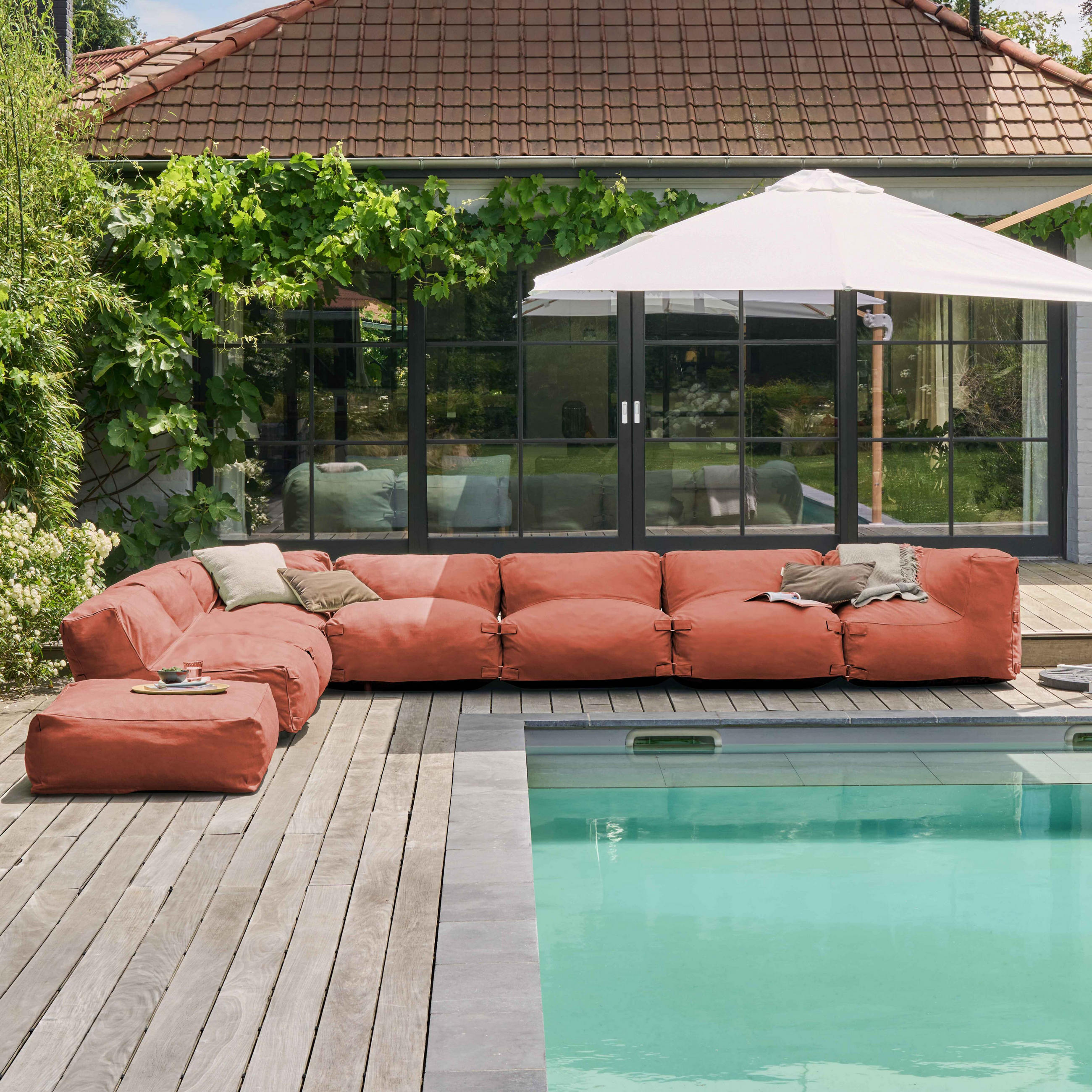 GARTENSOFA mit 8 Sitzplätzen, Terrakotta - Braun, Textil (85/65/680cm) - Oviala