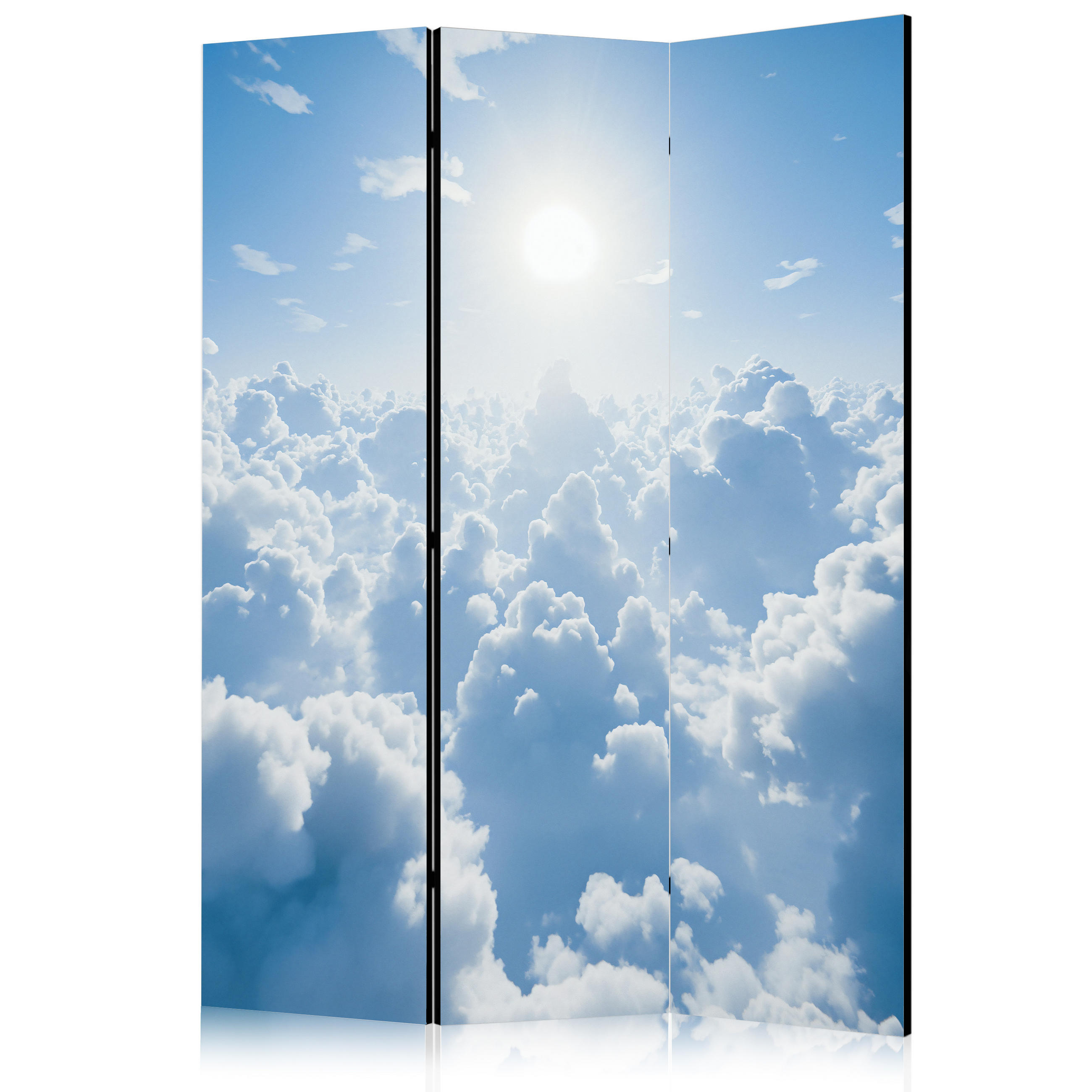 PARAVENT Beidseitig Bedruckter 3-tlg 135x172 cm Sonne Himmel und Wolken - Blau, Holz/Textil (135/172/3cm) - Muralo