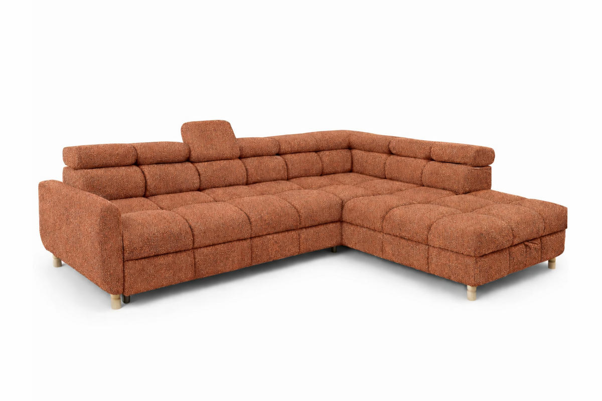ECKSOFA - BUN - Dunkelorange - Arena 9 - Rechts - Dunkelorange, Holzwerkstoff (276/209cm) - Möblo