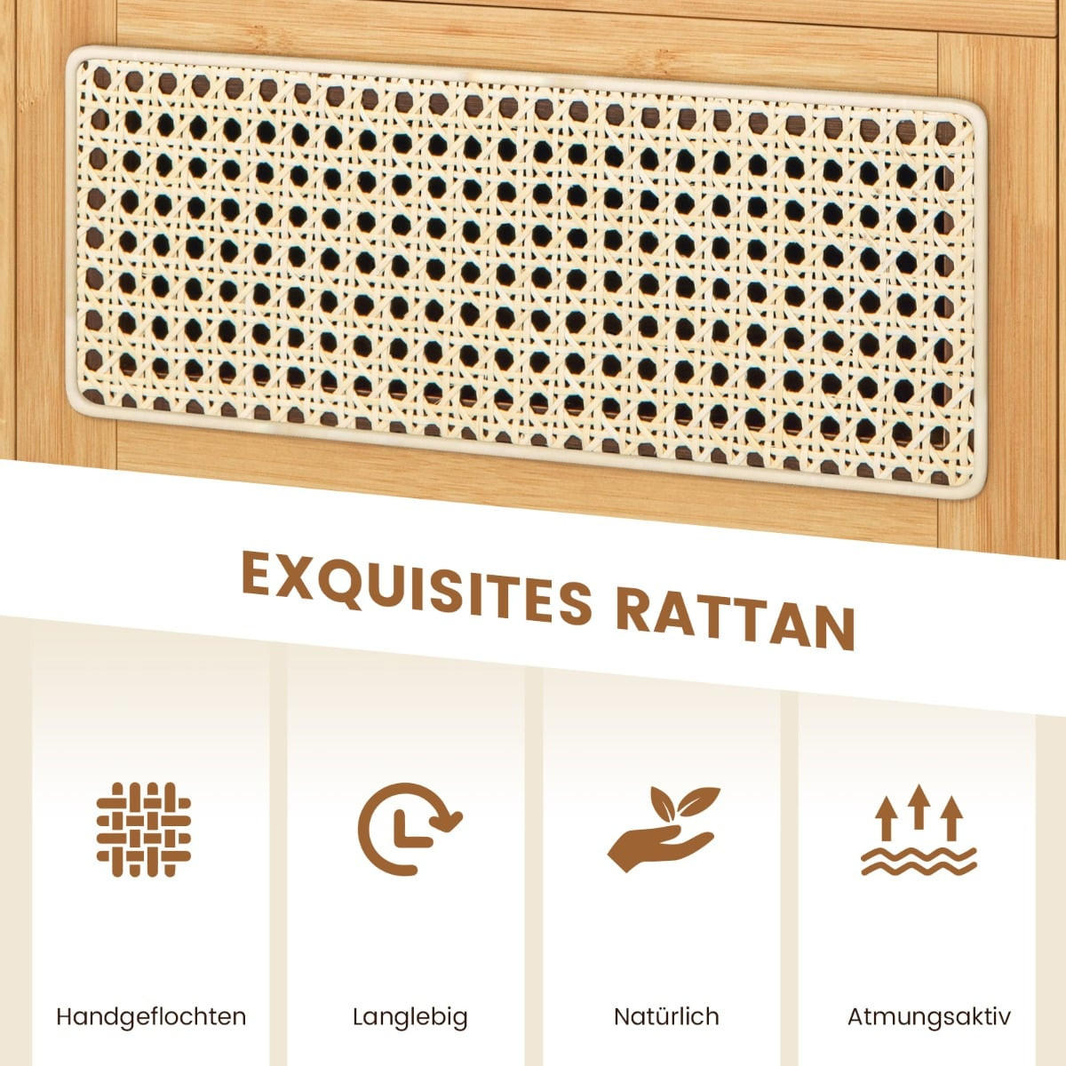 NACHTTISCH Bambus & Rattan mit Schublade und verstecktem Kabel-Stauraum, Natur - Naturfarben, Naturmaterialien/Holzwerkstoff (35/50/43cm) - DESIGN IN