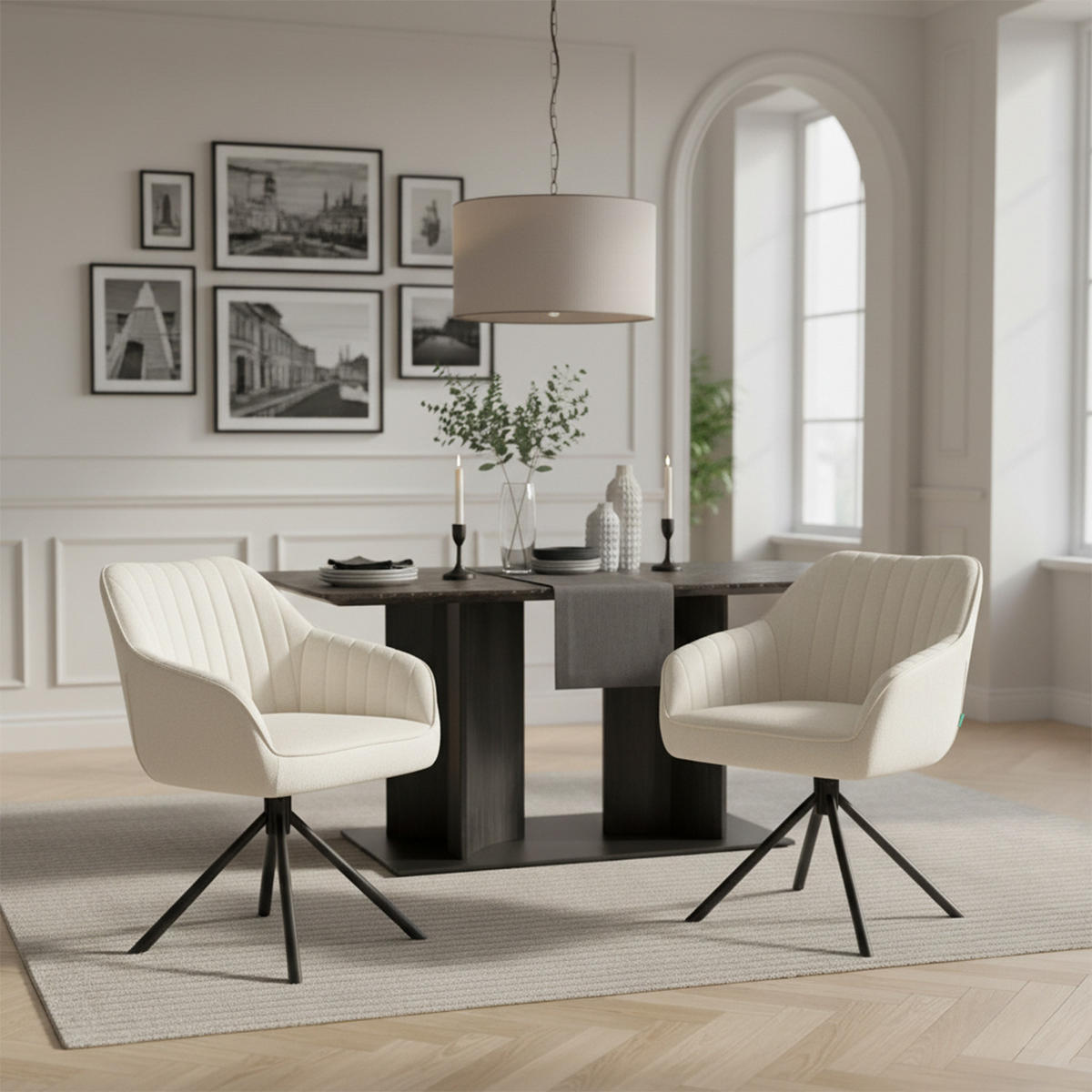 ARMLEHNSTUHL Mika-Maya 2er-Set - Creme/Schwarz, Textil/Metall (60/82/61cm) - DUBI Möbel